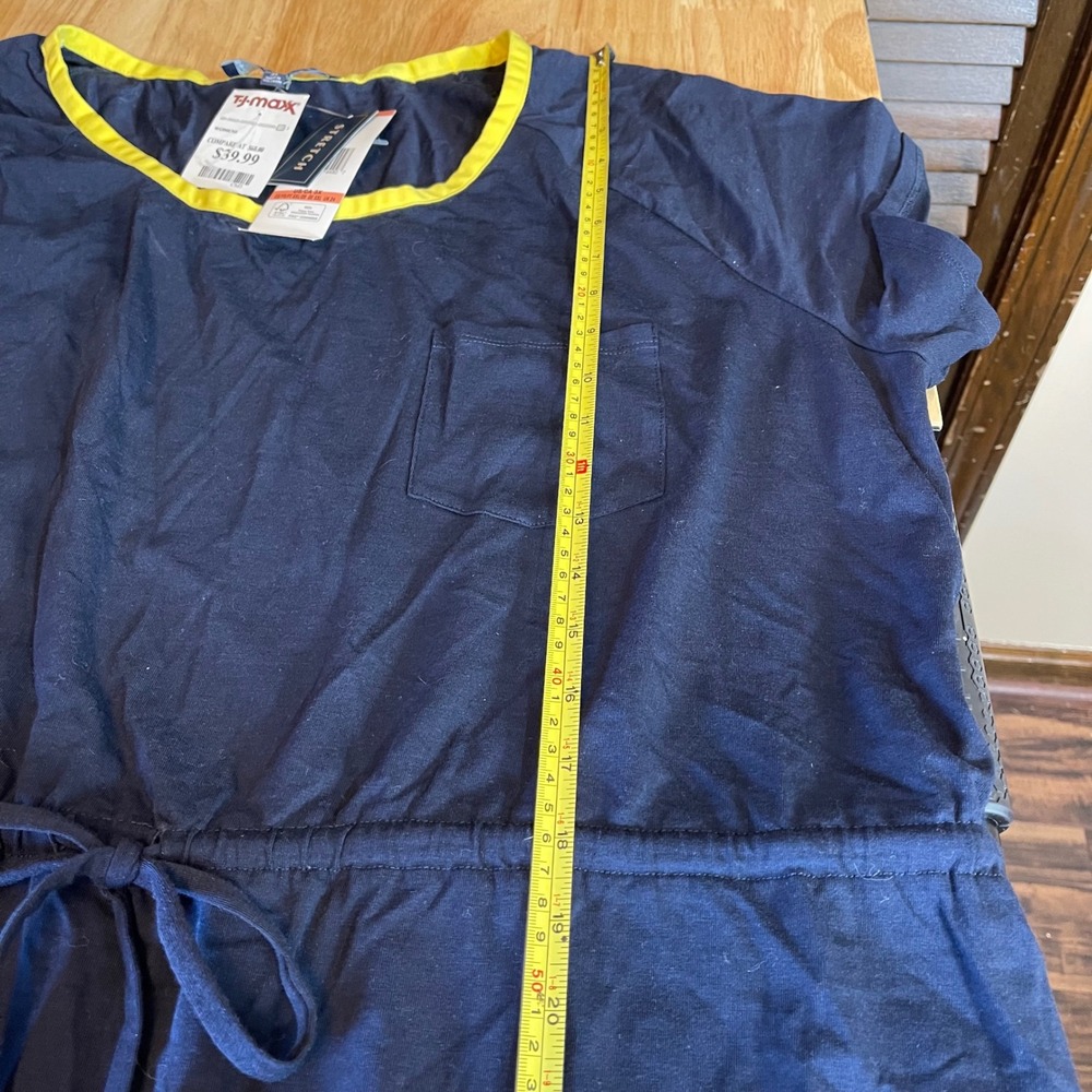 Jones New York Navy Midi Dress with Yellow Trim and White Stripes - Picture 7 of 9
